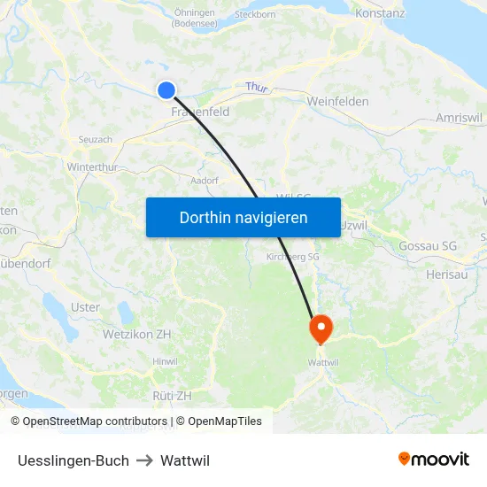 Uesslingen-Buch to Wattwil map