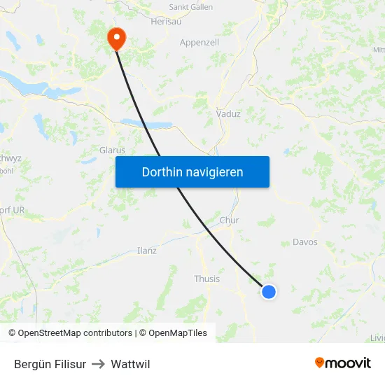 Bergün Filisur to Wattwil map