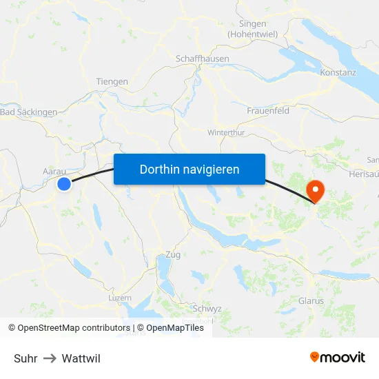 Suhr to Wattwil map