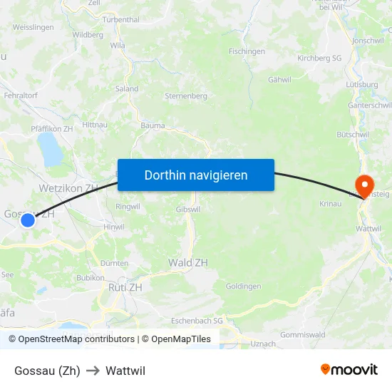 Gossau (Zh) to Wattwil map