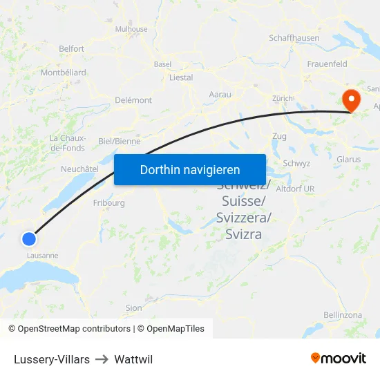 Lussery-Villars to Wattwil map