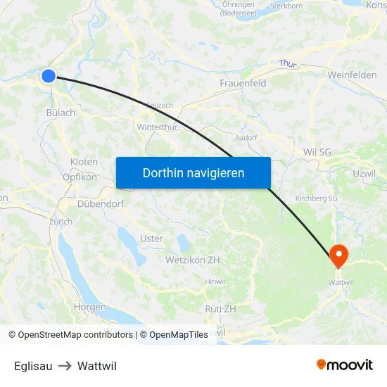 Eglisau to Wattwil map