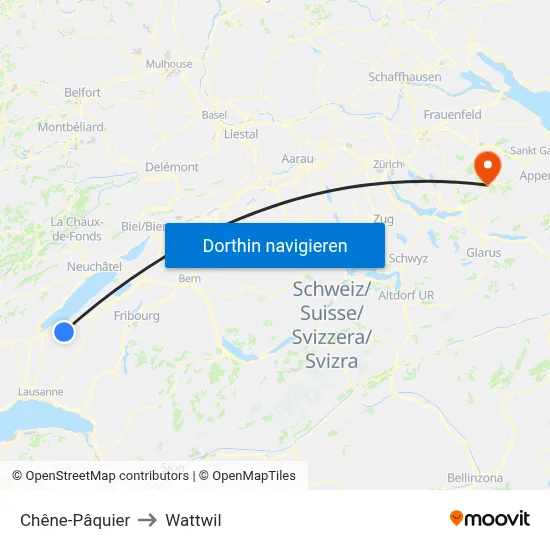 Chêne-Pâquier to Wattwil map