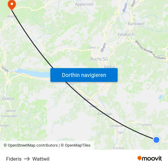 Fideris to Wattwil map