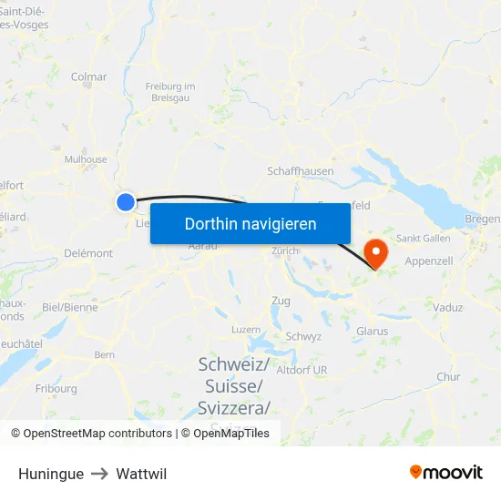 Huningue to Wattwil map
