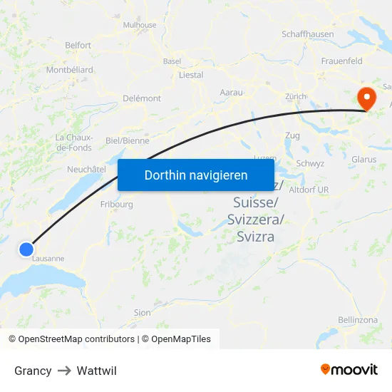 Grancy to Wattwil map