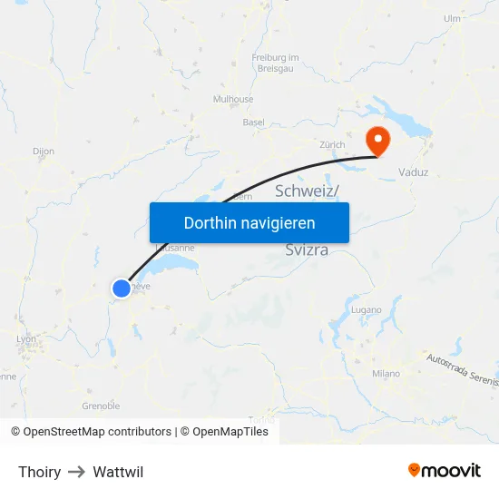 Thoiry to Wattwil map