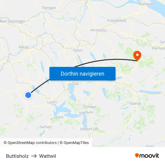 Buttisholz to Wattwil map