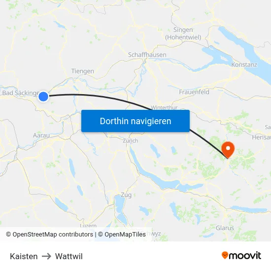 Kaisten to Wattwil map