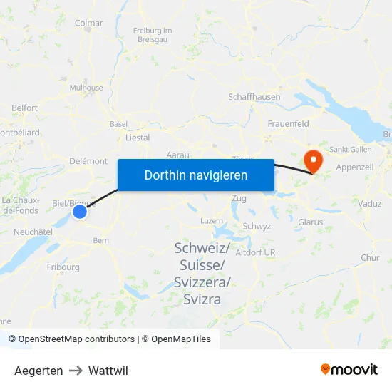 Aegerten to Wattwil map