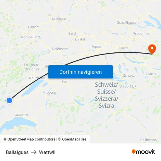 Ballaigues to Wattwil map