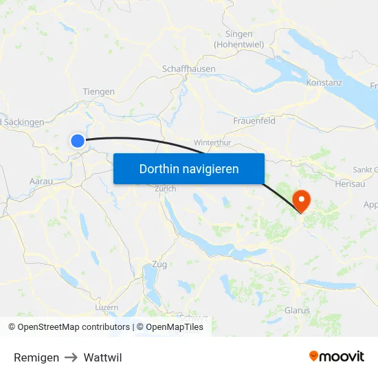 Remigen to Wattwil map