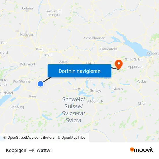 Koppigen to Wattwil map
