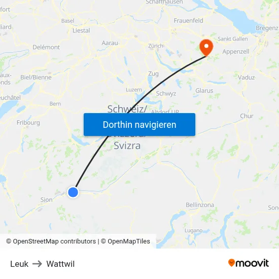 Leuk to Wattwil map