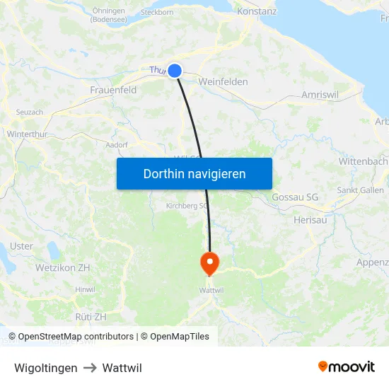 Wigoltingen to Wattwil map