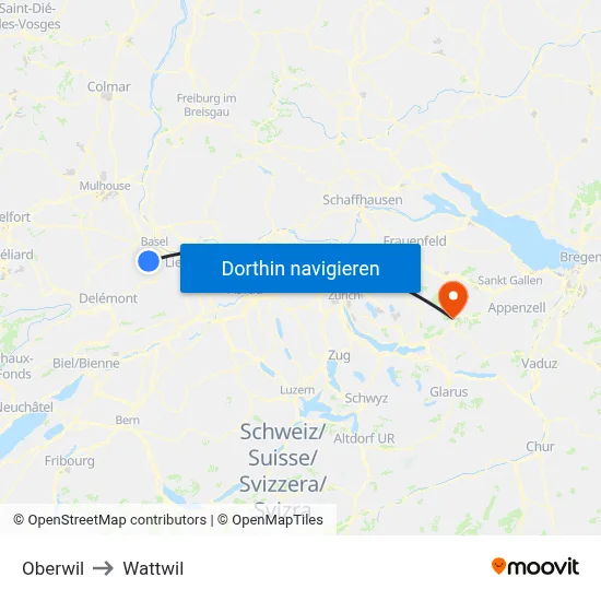 Oberwil to Wattwil map