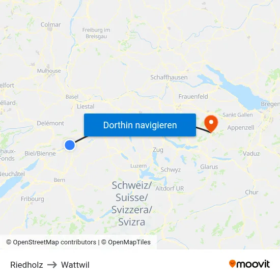 Riedholz to Wattwil map