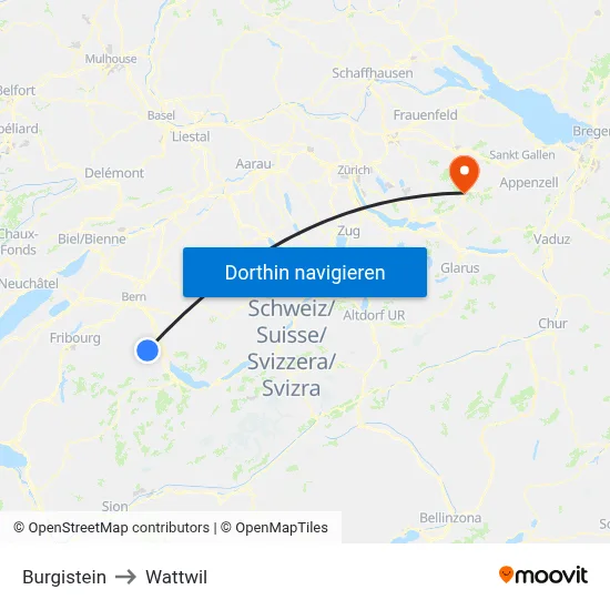 Burgistein to Wattwil map