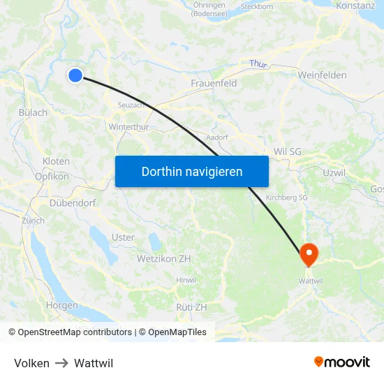 Volken to Wattwil map