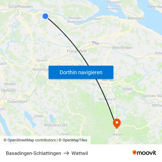 Basadingen-Schlattingen to Wattwil map