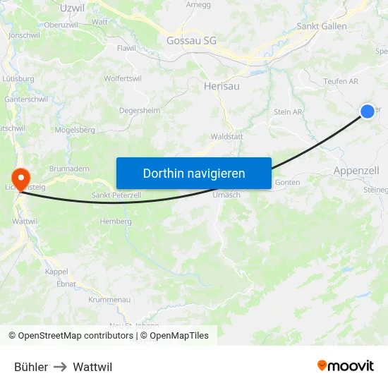 Bühler to Wattwil map