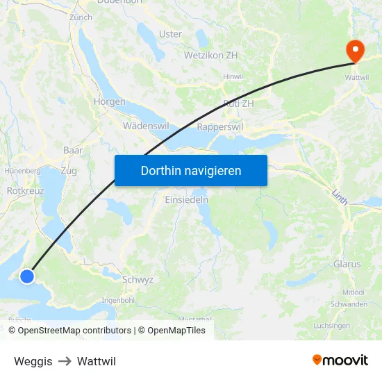 Weggis to Wattwil map