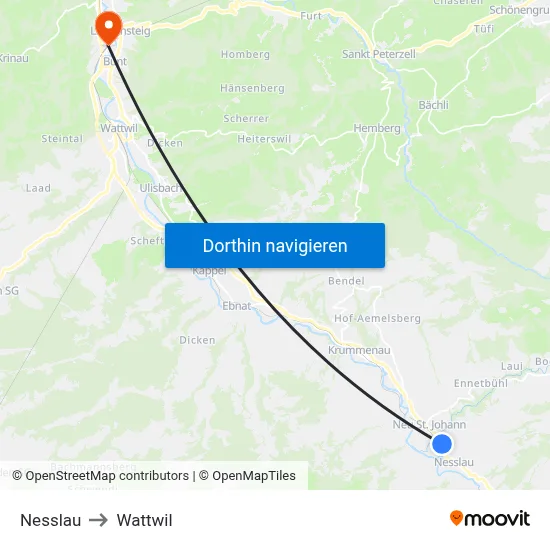 Nesslau to Wattwil map