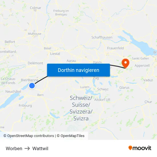 Worben to Wattwil map