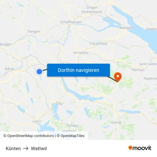 Künten to Wattwil map