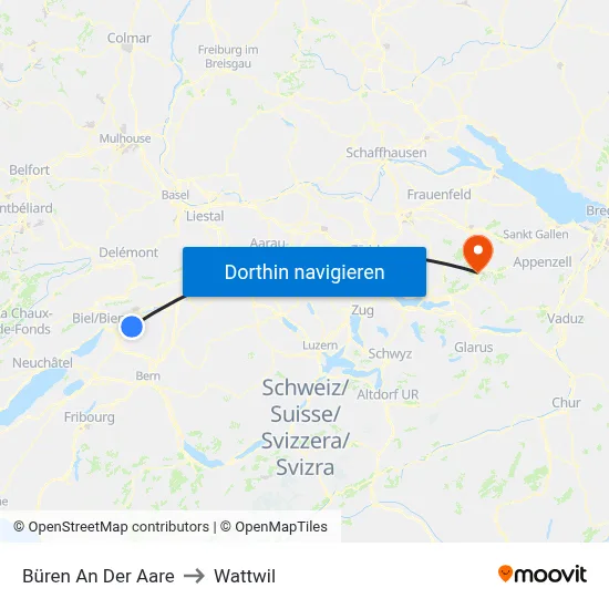 Büren An Der Aare to Wattwil map