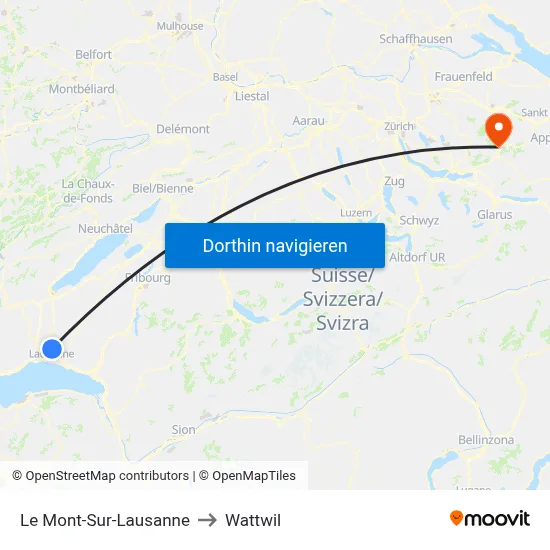 Le Mont-Sur-Lausanne to Wattwil map