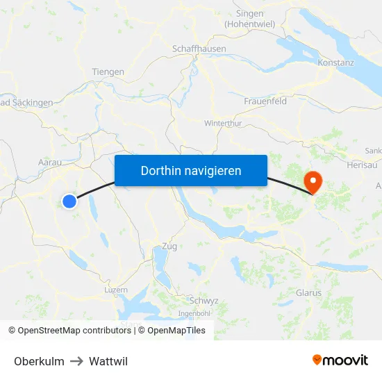 Oberkulm to Wattwil map