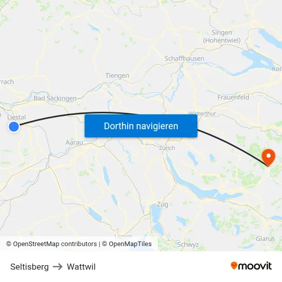 Seltisberg to Wattwil map