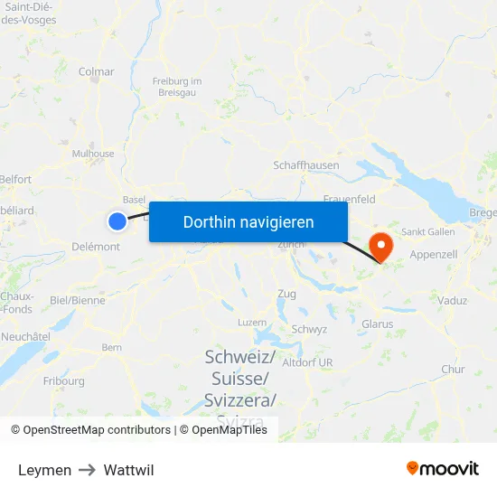 Leymen to Wattwil map