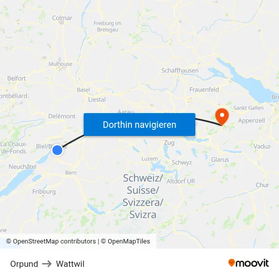 Orpund to Wattwil map