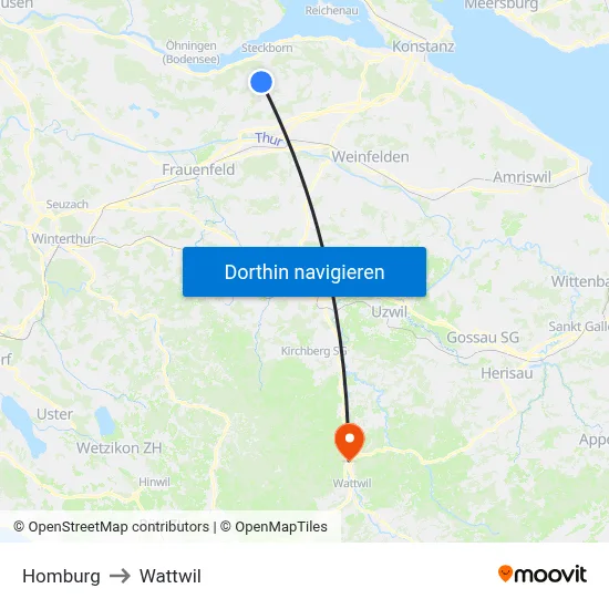 Homburg to Wattwil map