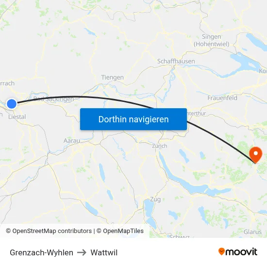 Grenzach-Wyhlen to Wattwil map