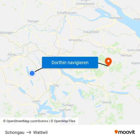 Schongau to Wattwil map