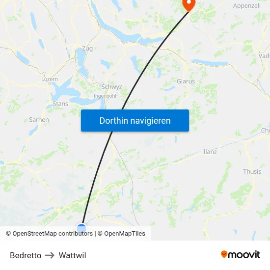 Bedretto to Wattwil map