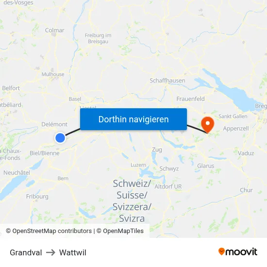 Grandval to Wattwil map