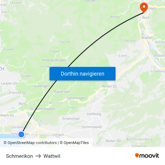 Schmerikon to Wattwil map