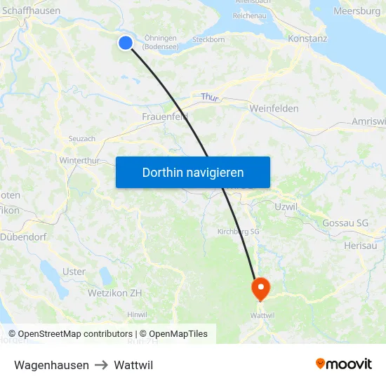 Wagenhausen to Wattwil map