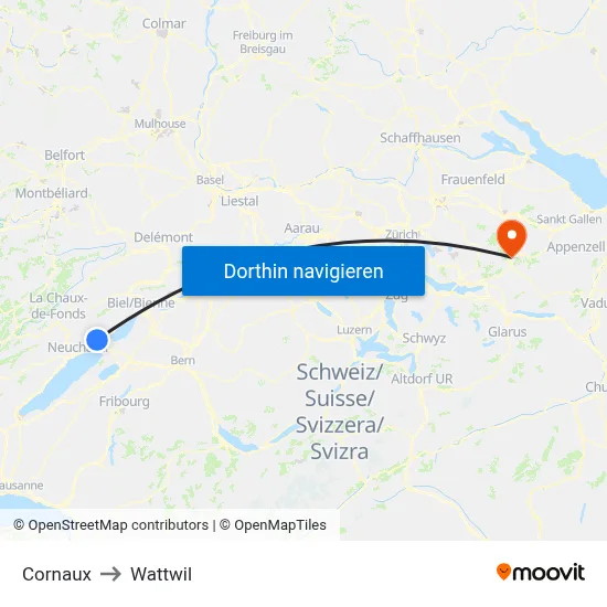 Cornaux to Wattwil map