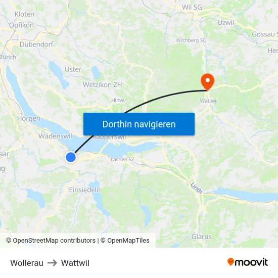 Wollerau to Wattwil map
