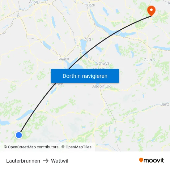 Lauterbrunnen to Wattwil map