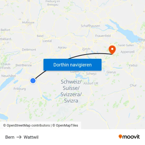 Bern to Wattwil map
