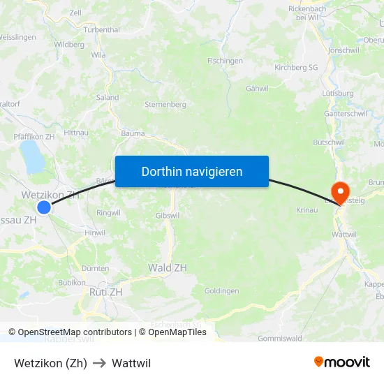 Wetzikon (Zh) to Wattwil map