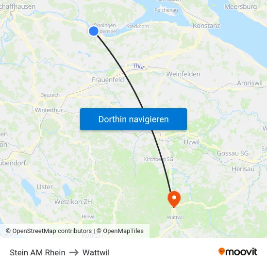 Stein AM Rhein to Wattwil map