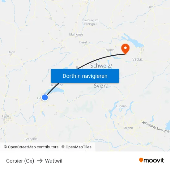 Corsier (Ge) to Wattwil map