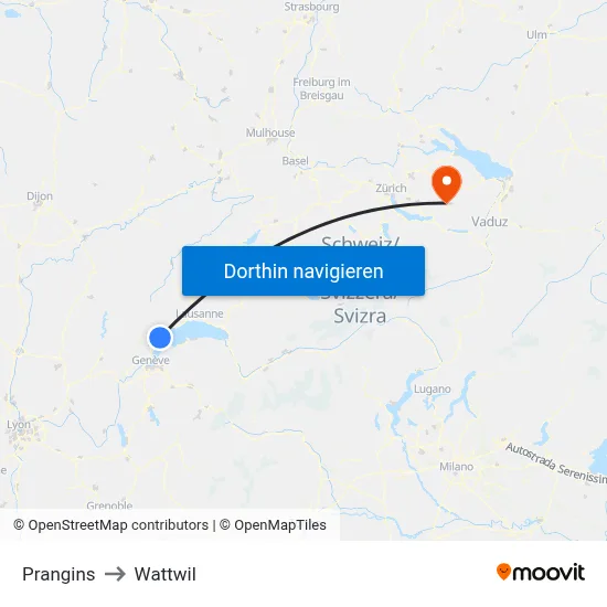 Prangins to Wattwil map
